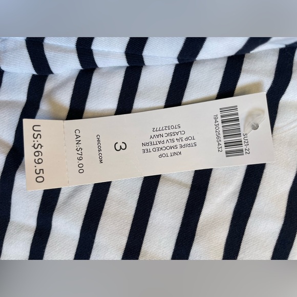 Chico’s Women’s Striped Blouse Size XL NWT - Picture 7 of 12